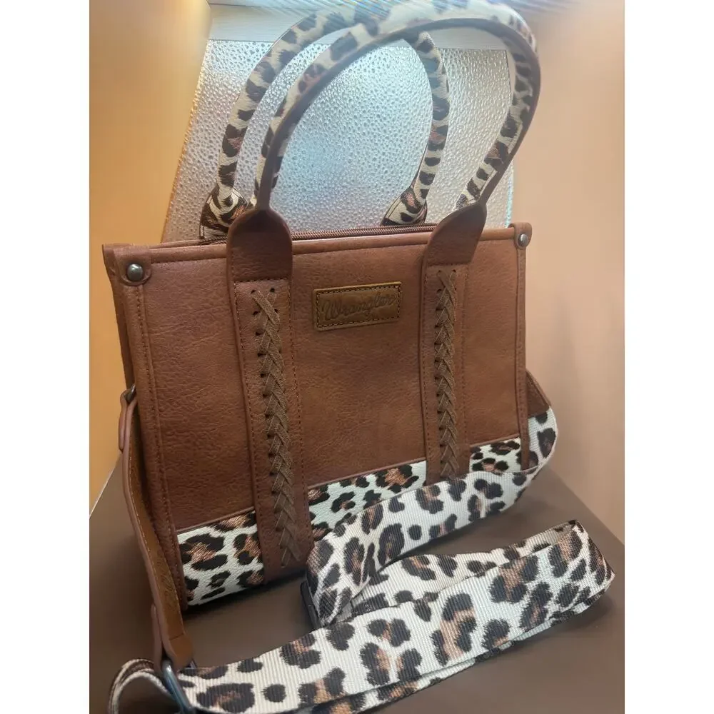 Wrangler Brown Leopard Print Satchel Crossbody Handbag Western Purse - Picture 3 of 13
